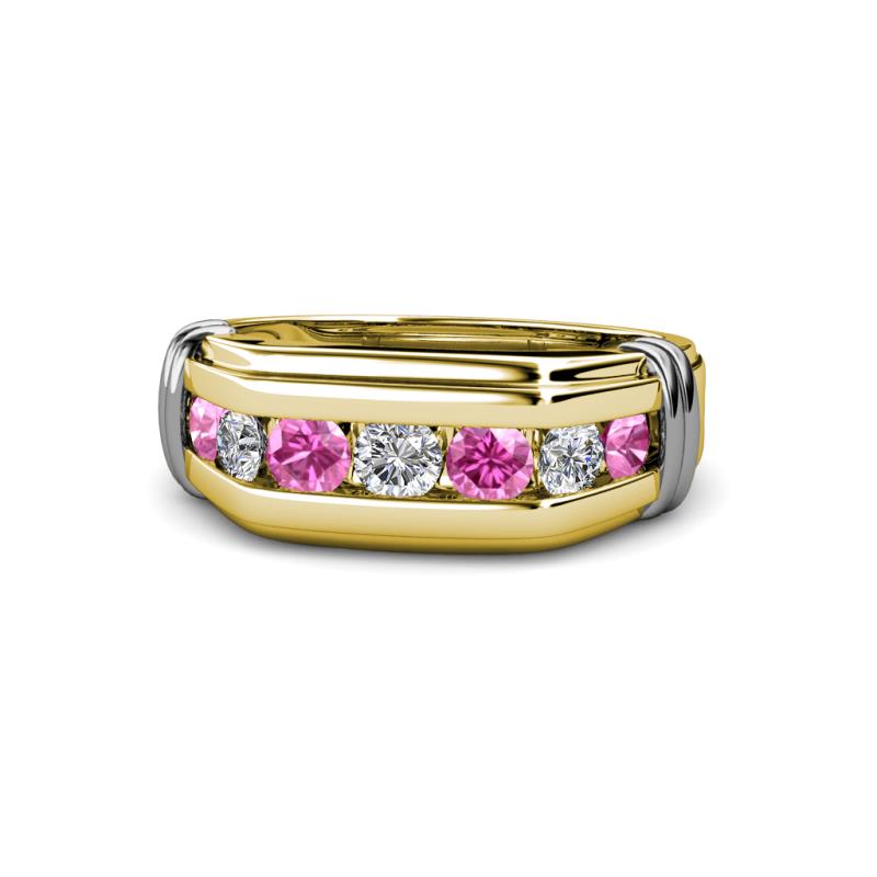 Brad Round Pink Sapphire and Diamond 7 Stone Men Wedding Ring 