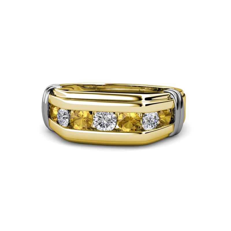 Brad Round Citrine and Diamond 7 Stone Men Wedding Ring 