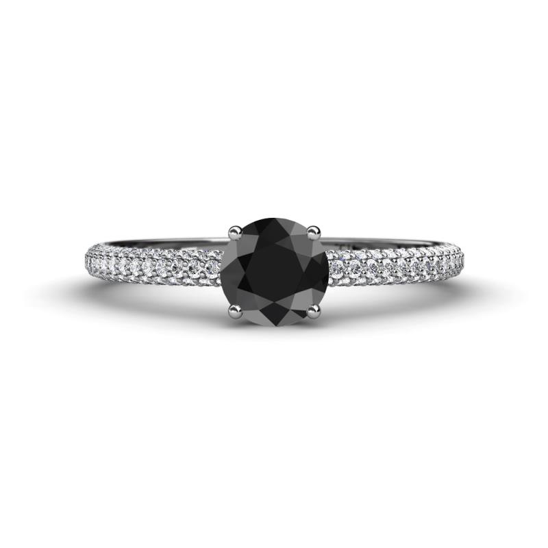 Serina Classic Round Black and White Diamond 3 Row Micro Pave Shank Engagement Ring 