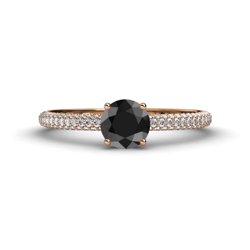 Serina Classic Round Black and White Diamond 3 Row Micro Pave Shank Engagement Ring 