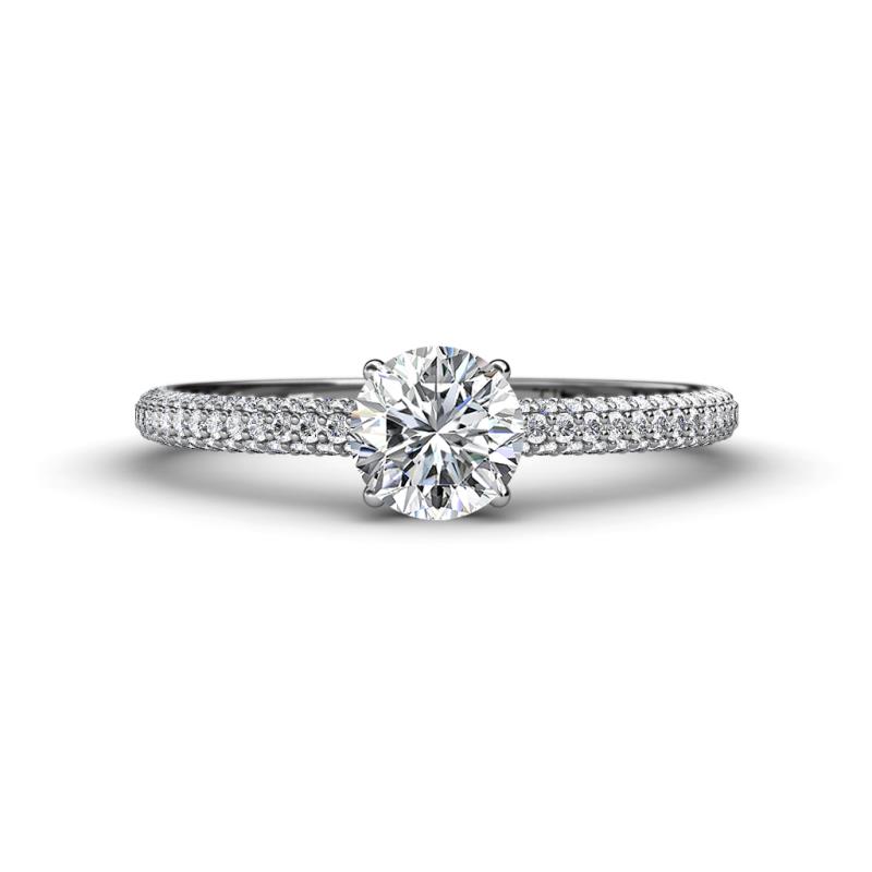 Serina Classic Round Lab Grown and Mined Diamond 3 Row Micro Pave Shank Engagement Ring 