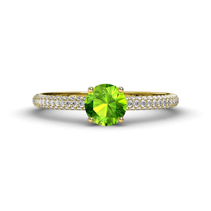 Serina Classic Round Peridot and Diamond 3 Row Micro Pave Shank Engagement Ring 