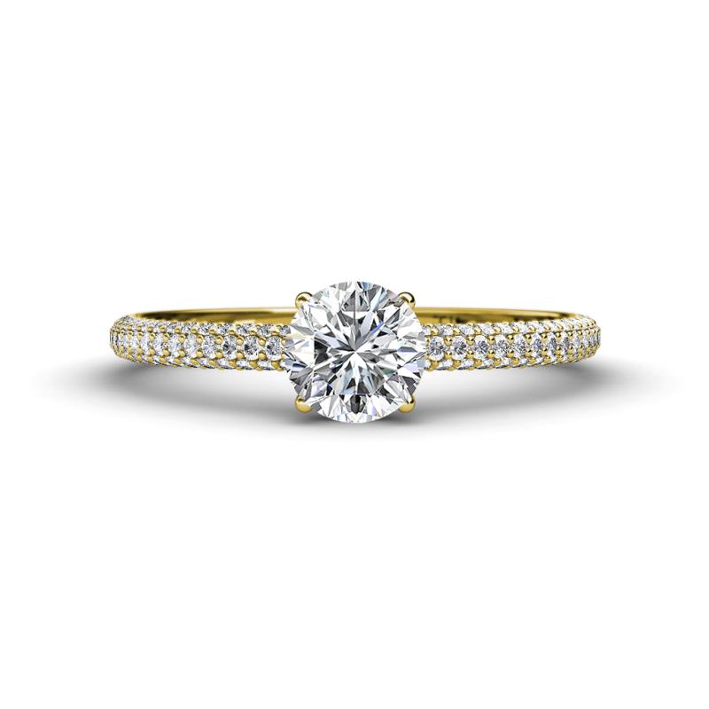 Serina Classic Round Lab Grown and Mined Diamond 3 Row Micro Pave Shank Engagement Ring 