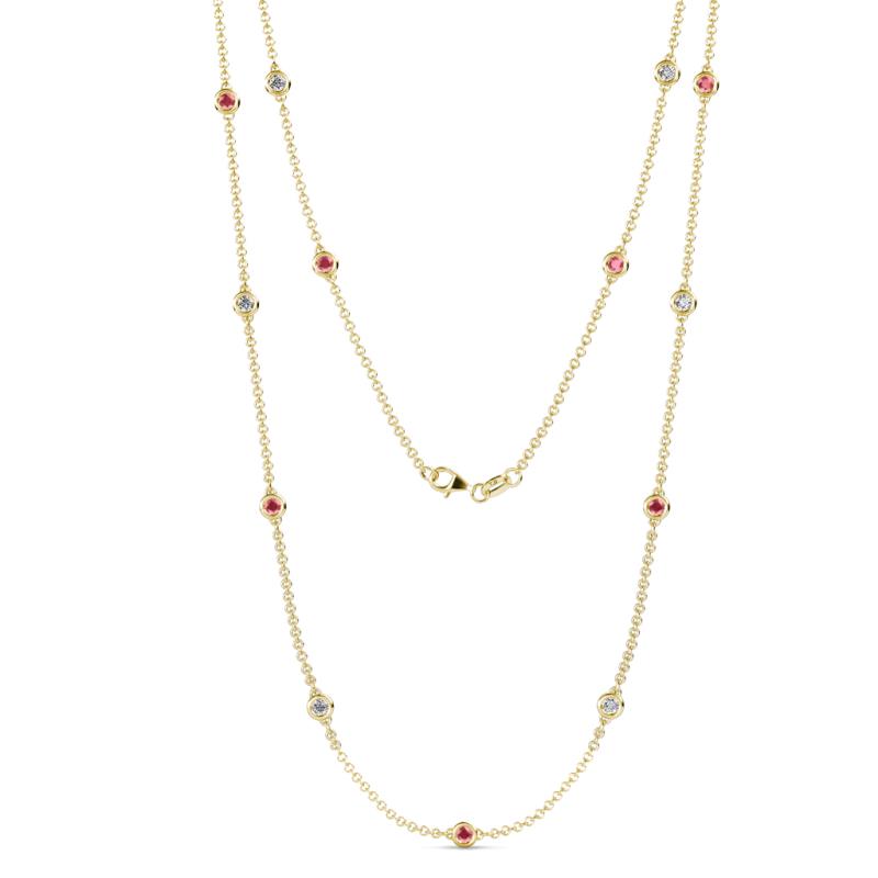 Lien (13 Stn/3mm) Pink Tourmaline and Diamond on Cable Necklace 