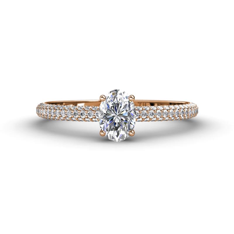 Serina Classic Oval Cut Lab Grown Diamond and Round Mined Diamond 3 Row Shank Engagement Ring 