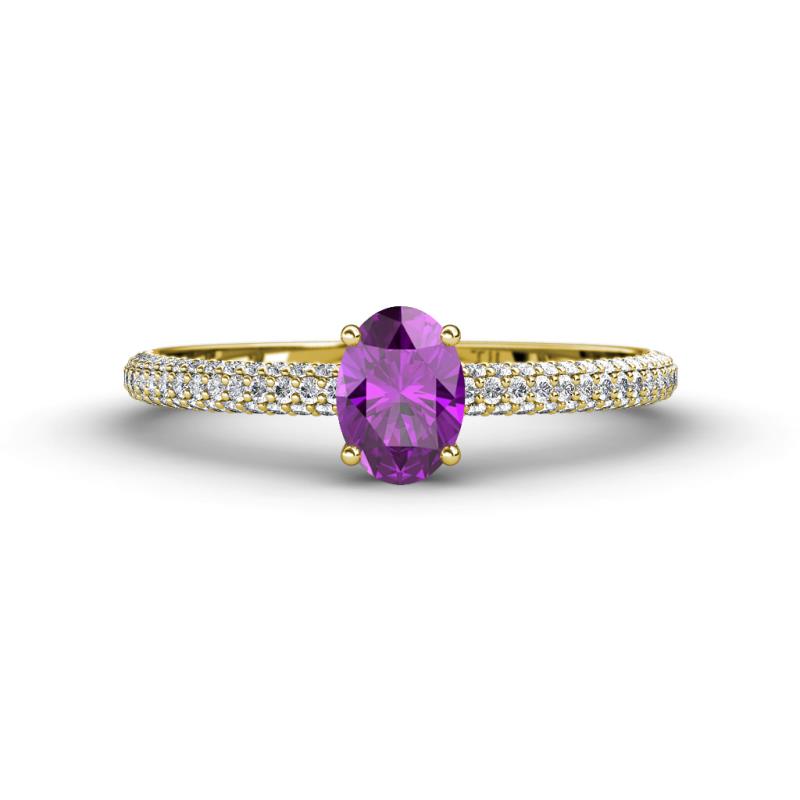 Serina Classic Oval Cut Amethyst and Round Diamond 3 Row Shank Engagement Ring 