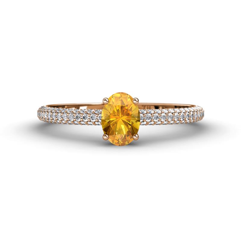 Serina Classic Oval Cut Citrine and Round Diamond 3 Row Shank Engagement Ring 