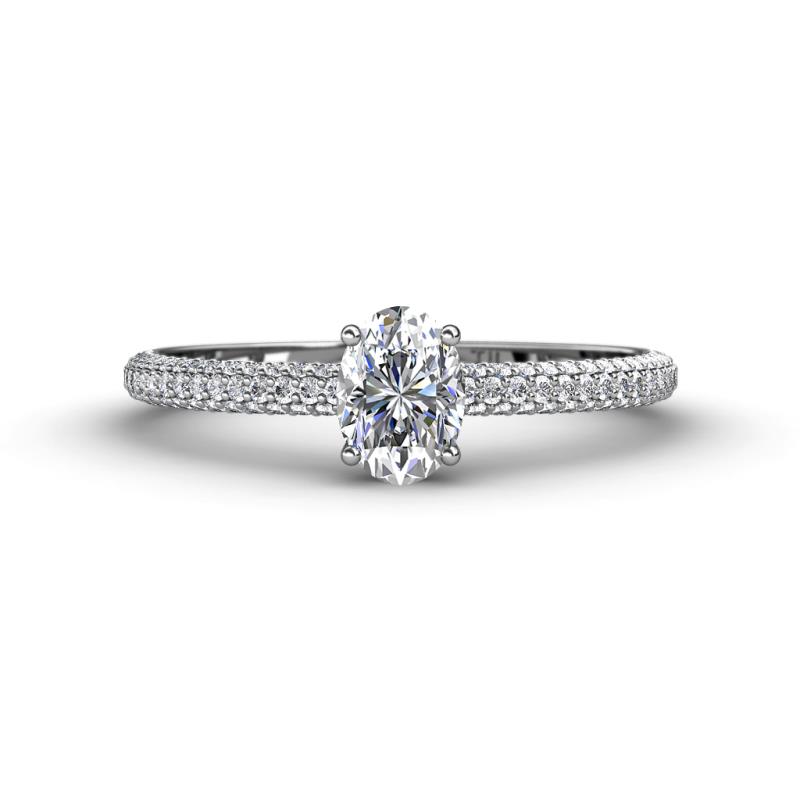 Serina Classic Oval Cut Lab Grown Diamond and Round Mined Diamond 3 Row Shank Engagement Ring 