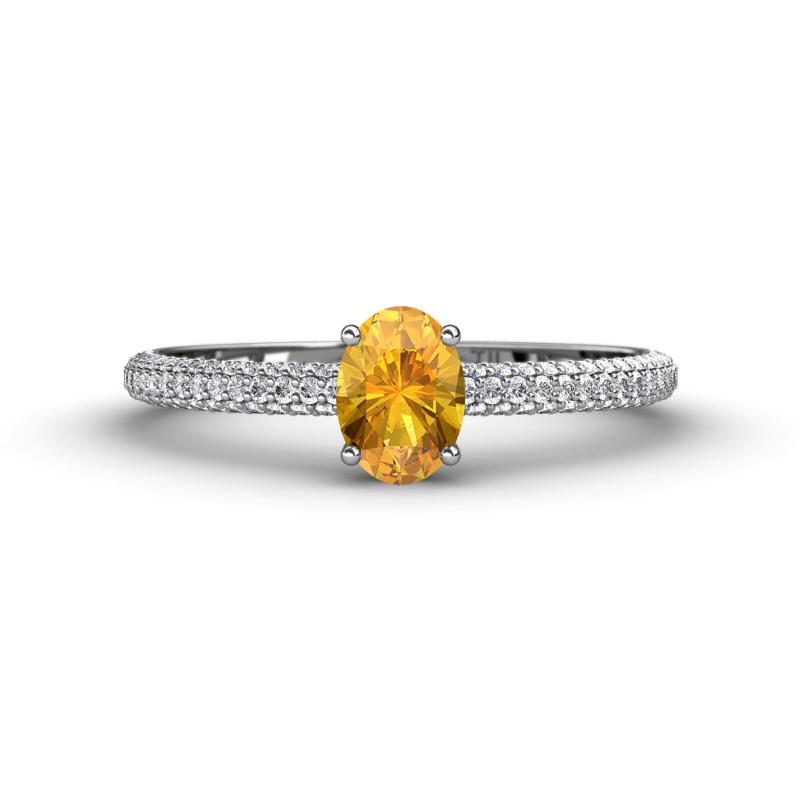 Serina Classic Oval Cut Citrine and Round Diamond 3 Row Shank Engagement Ring 