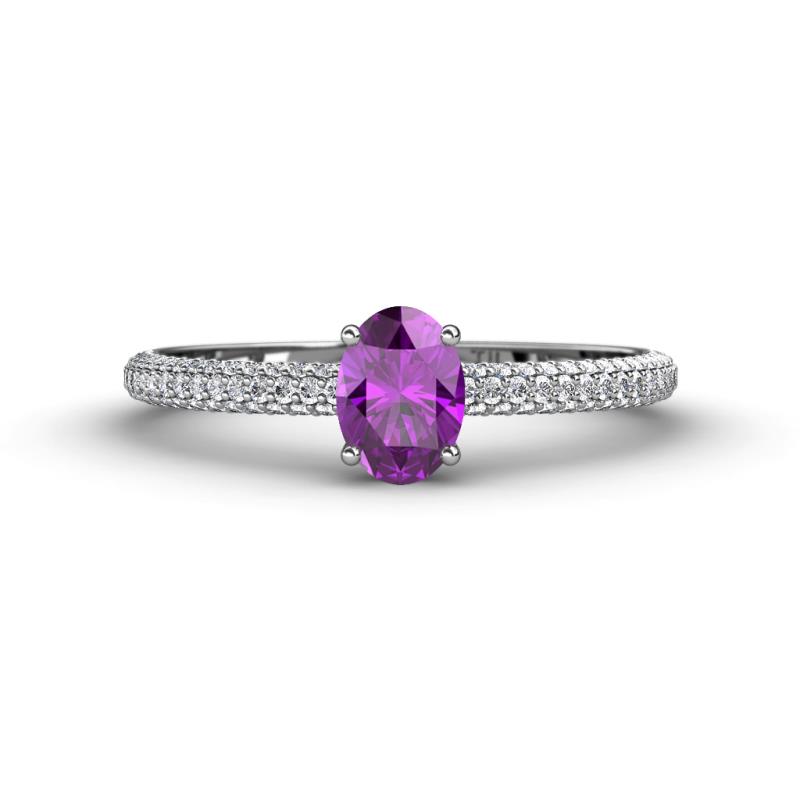 Serina Classic Oval Cut Amethyst and Round Diamond 3 Row Shank Engagement Ring 