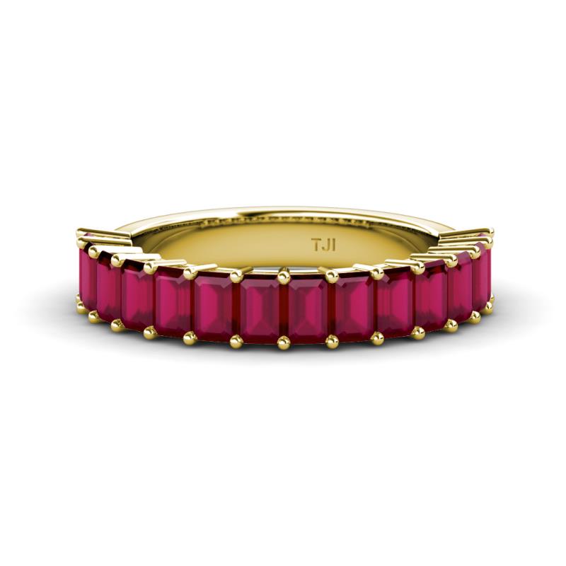 Alaya Emerald Cut Ruby 14 Stone Wedding Band 