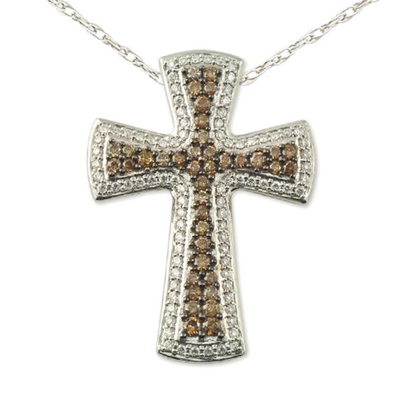 Cross Pendant Natural White Round Diamond ct tw VS ClarityF G Color Brown Diamond Cross Pendant in k White gold Included with inch k White Gold Chain