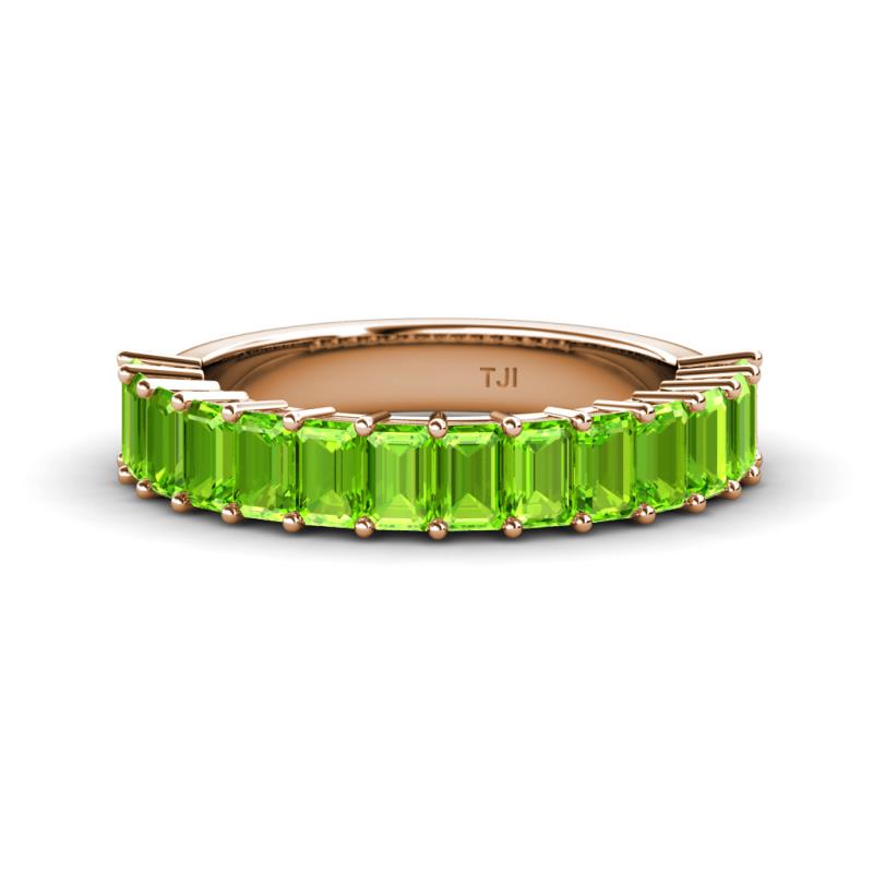 Alaya Emerald Cut Peridot 14 Stone Wedding Band 