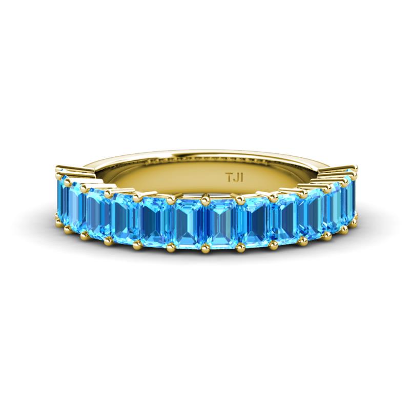 Alaya Emerald Cut Blue Topaz 14 Stone Wedding Band 