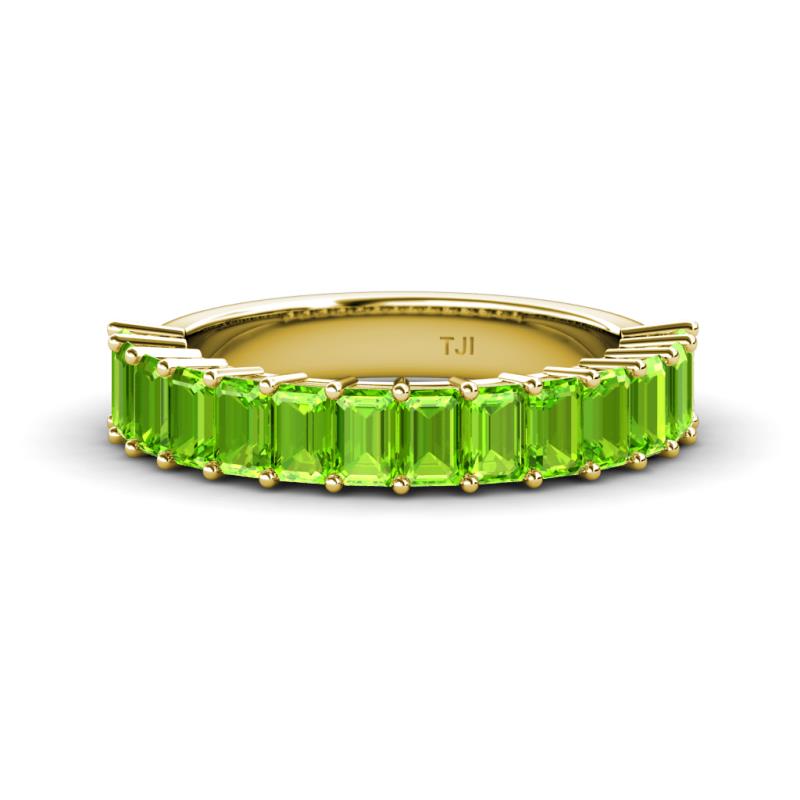 Alaya Emerald Cut Peridot 14 Stone Wedding Band 