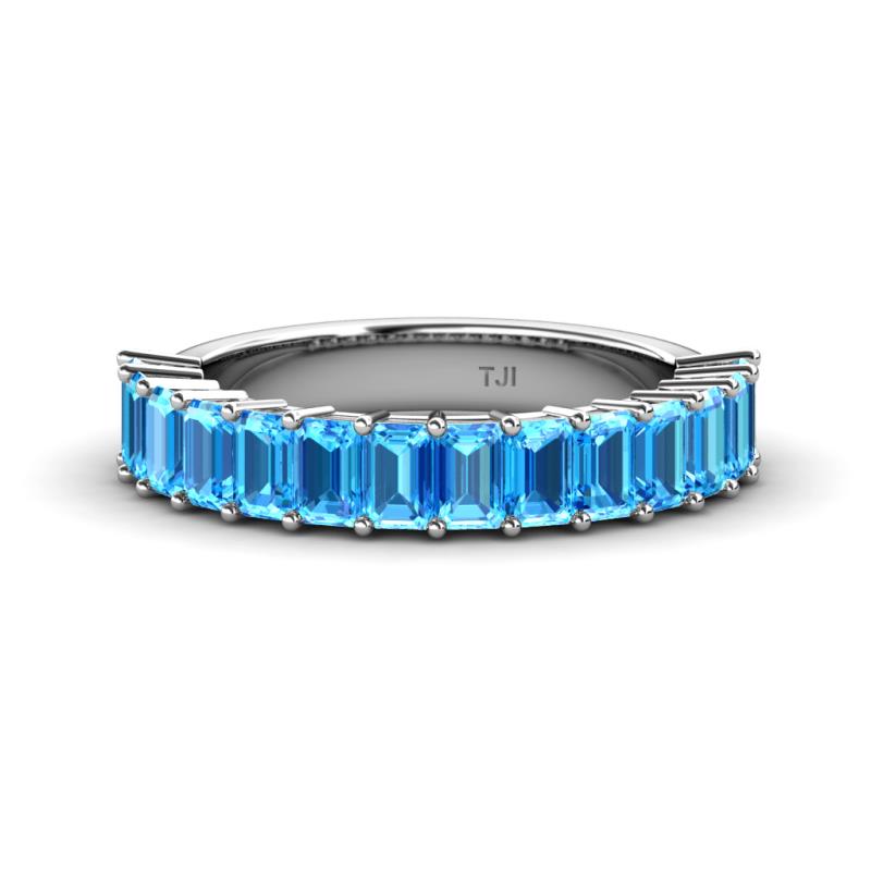 Alaya Emerald Cut Blue Topaz 14 Stone Wedding Band 