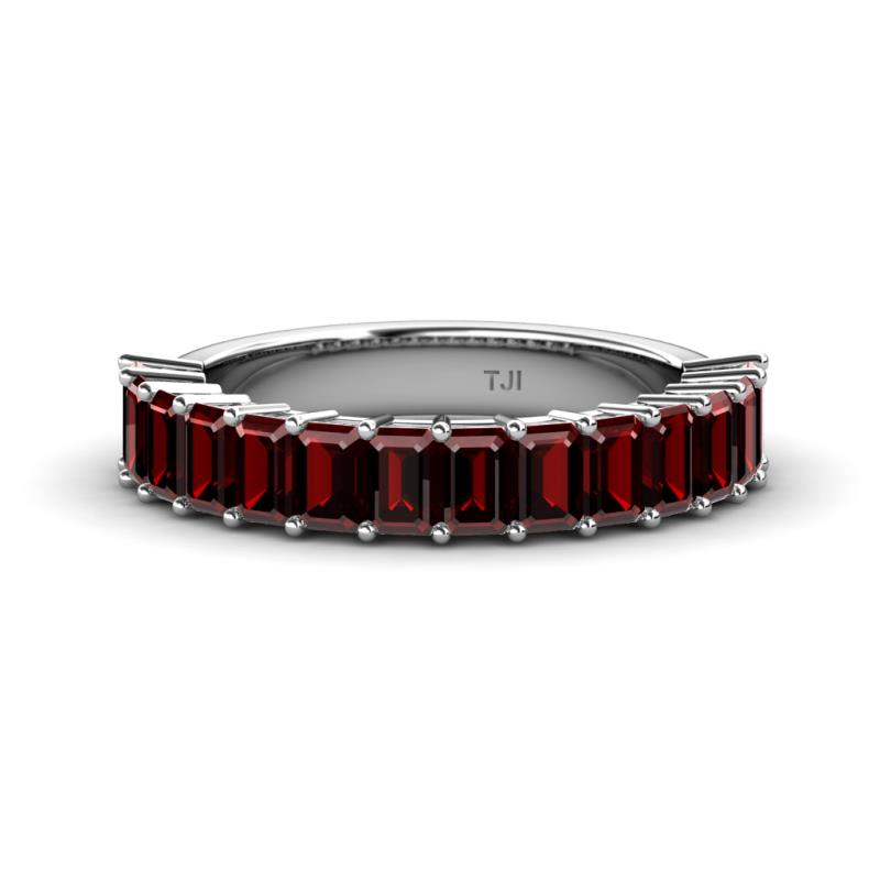 Alaya Emerald Cut Red Garnet 14 Stone Wedding Band 