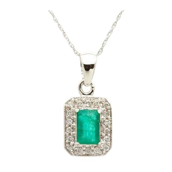 Emerald Pendant Natural White Round Diamond SI Clarity GH Color Emerald ct tw in K White GoldIncluded K White Gold Chain