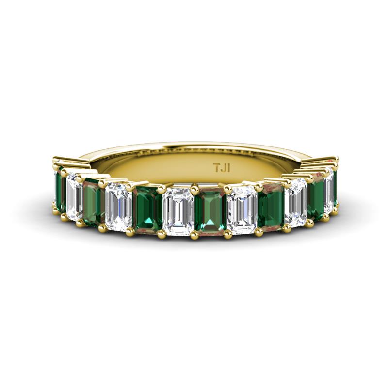 Alaya Emerald Cut Diamond and Lab Created Alexandrite 14 Stone Wedding Band 