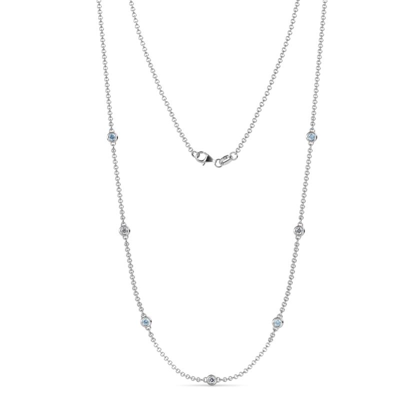 Salina (7 Stn/2.6mm) Round Aquamarine and Diamond on Cable Necklace 