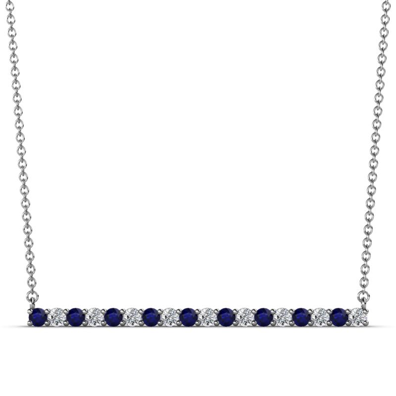 Noya 2.00 mm Round Blue Sapphire and Diamond Horizontal Bar Pendant Necklace 