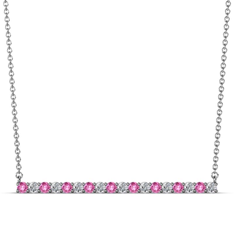 Noya 2.00 mm Round Pink Sapphire and Diamond Horizontal Bar Pendant Necklace 