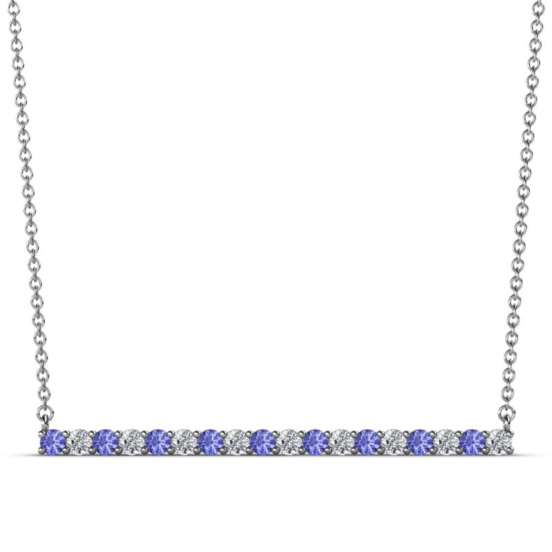 Noya 2.00 mm Round Tanzanite and Diamond Horizontal Bar Pendant Necklace 