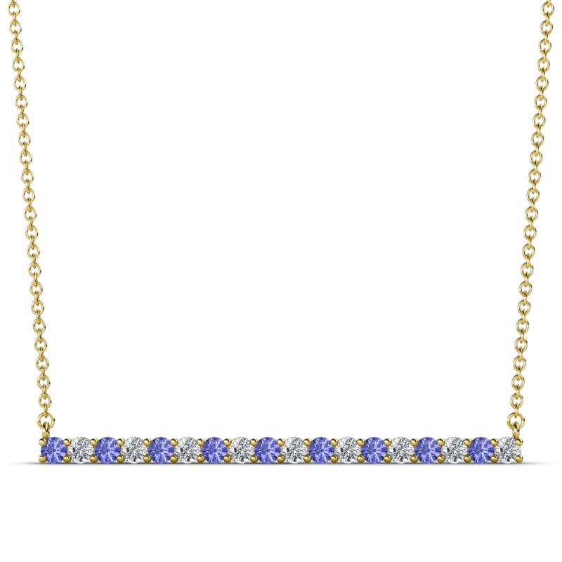 Noya 2.00 mm Round Tanzanite and Diamond Horizontal Bar Pendant Necklace 