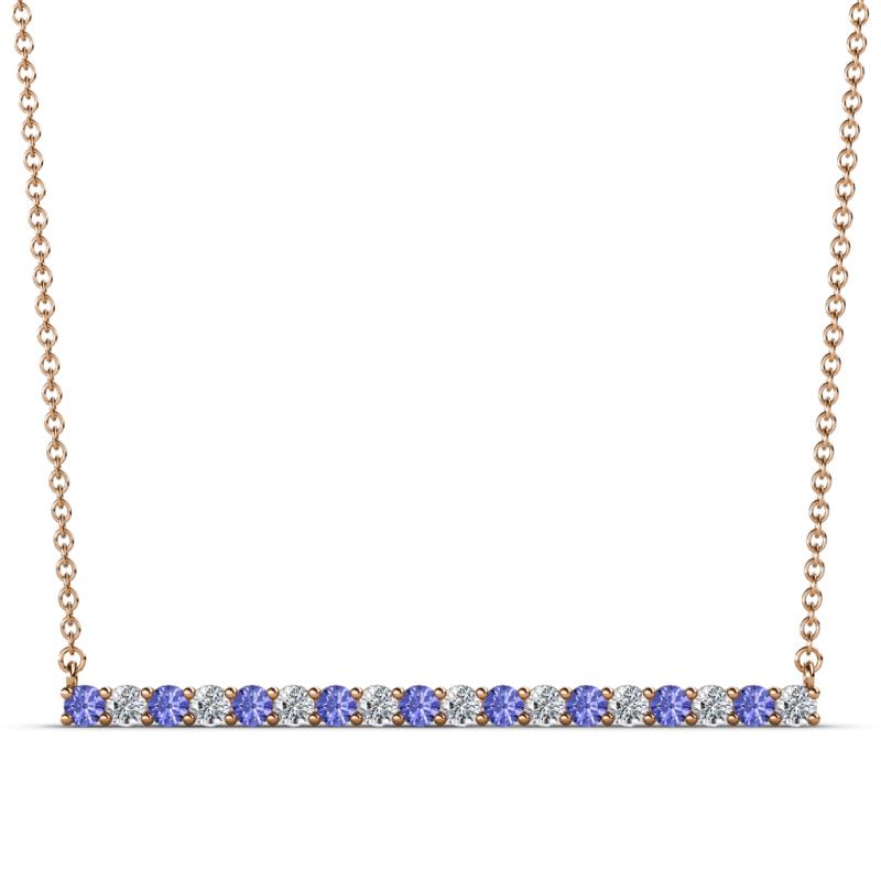 Noya 2.00 mm Round Tanzanite and Diamond Horizontal Bar Pendant Necklace 