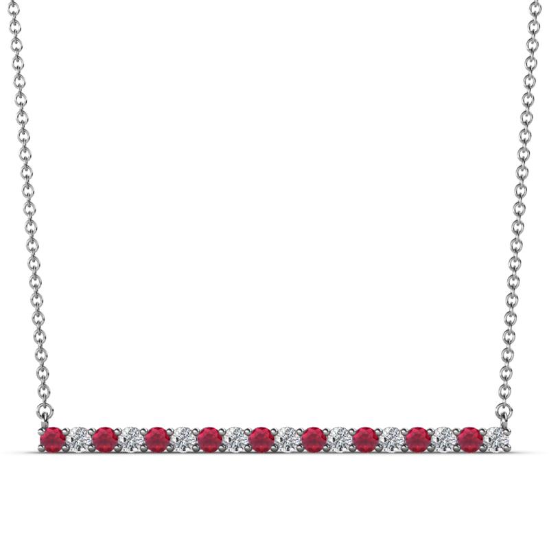 Noya 2.00 mm Round Ruby and Diamond Horizontal Bar Pendant Necklace 