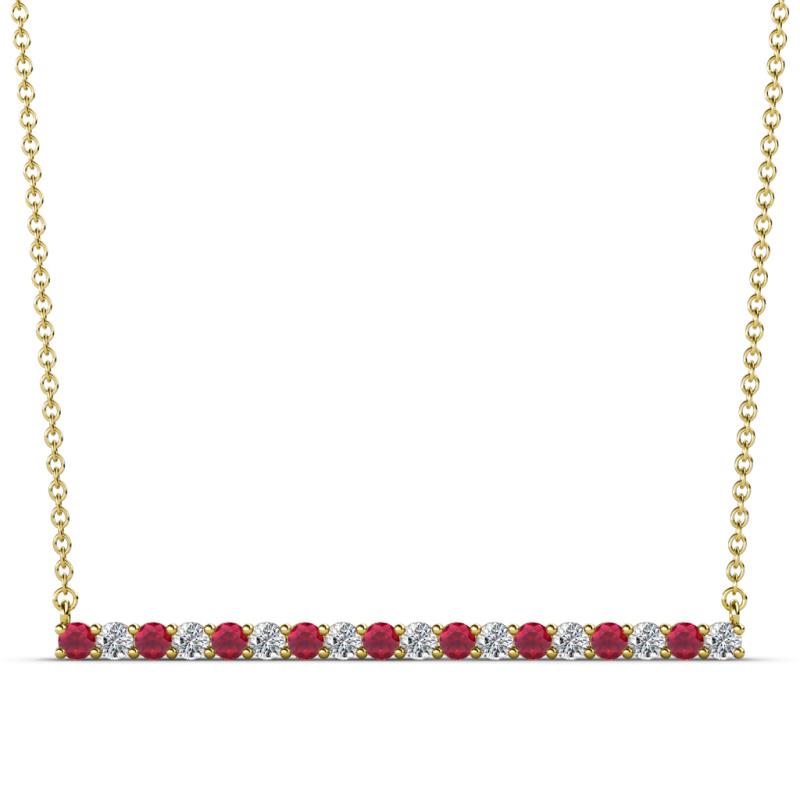 Noya 2.00 mm Round Ruby and Diamond Horizontal Bar Pendant Necklace 