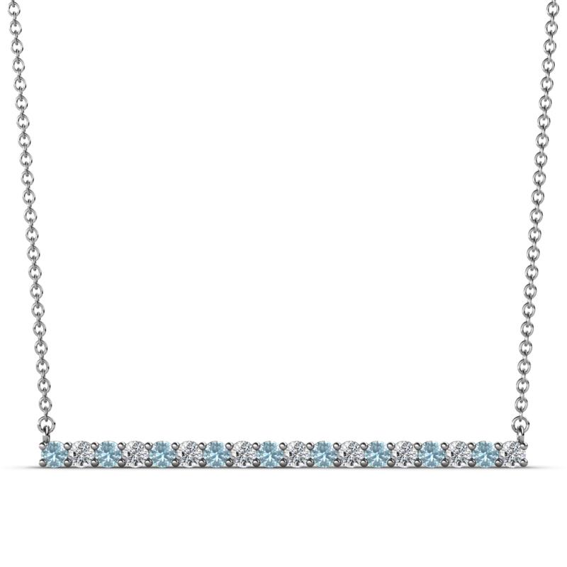 Noya 2.00 mm Round Aquamarine and Diamond Horizontal Bar Pendant Necklace 