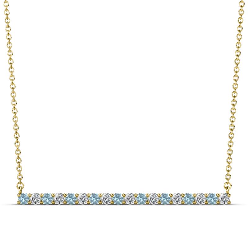 Noya 2.00 mm Round Aquamarine and Diamond Horizontal Bar Pendant Necklace 