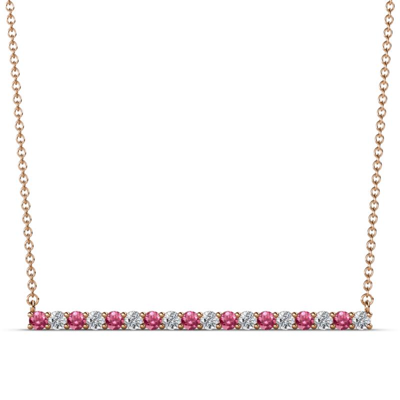 Noya 2.00 mm Round Pink Tourmaline and Diamond Horizontal Bar Pendant Necklace 