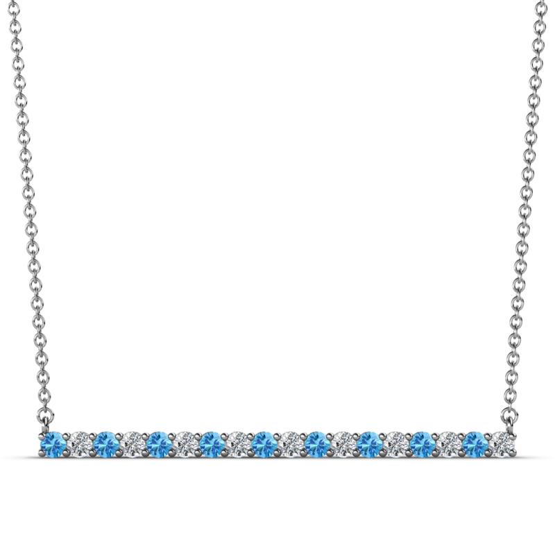 Noya 2.00 mm Round Blue Topaz and Diamond Horizontal Bar Pendant Necklace 