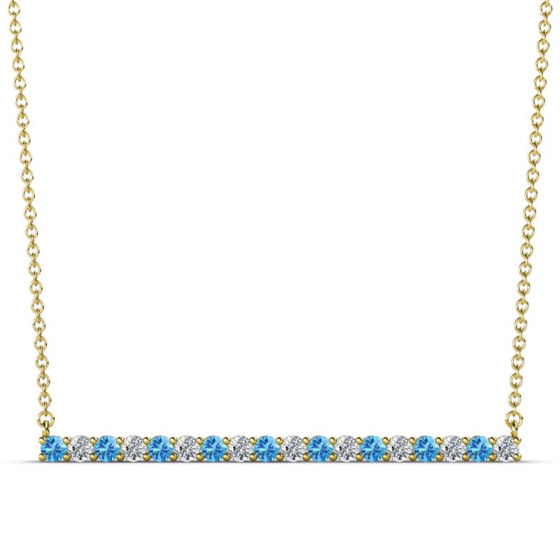 Noya 2.00 mm Round Blue Topaz and Diamond Horizontal Bar Pendant Necklace 