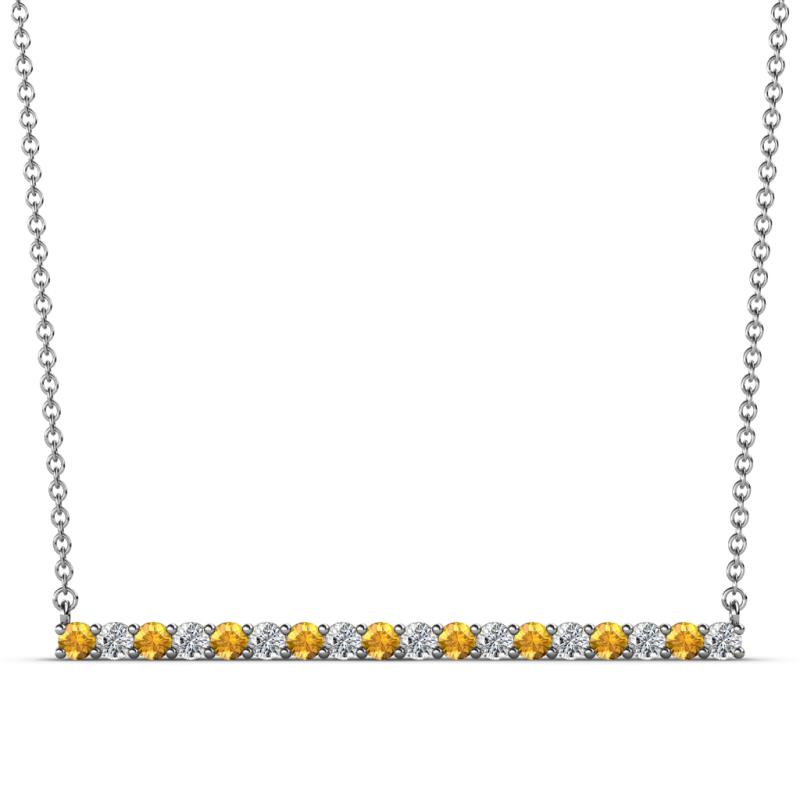 Noya 2.00 mm Round Citrine and Diamond Horizontal Bar Pendant Necklace 