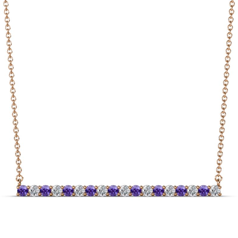 Noya 2.00 mm Round Iolite and Diamond Horizontal Bar Pendant Necklace 