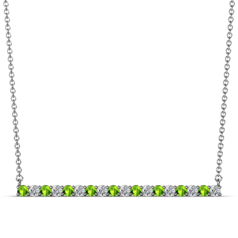 Noya 2.00 mm Round Peridot and Diamond Horizontal Bar Pendant Necklace 