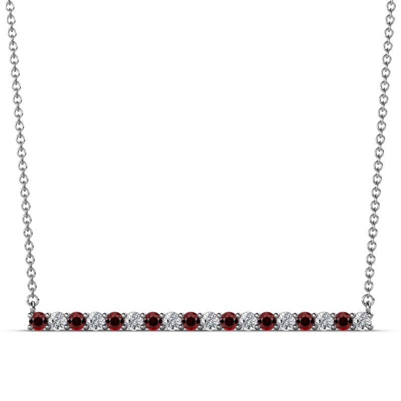 Noya 2.00 mm Round Red Garnet and Diamond Horizontal Bar Pendant Necklace 