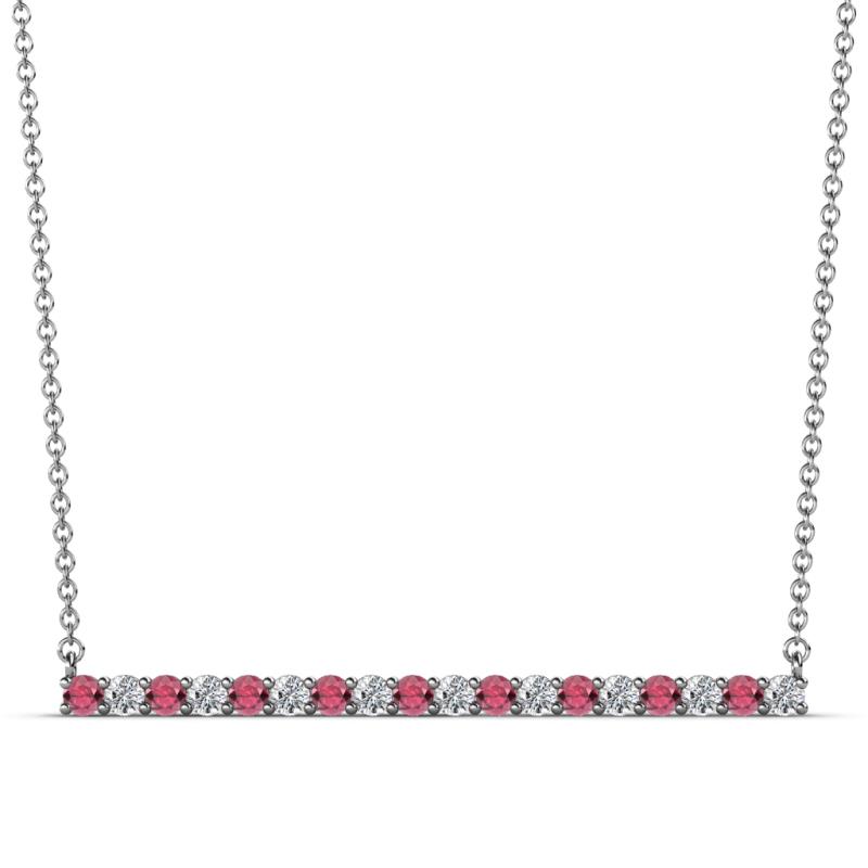 Noya 2.00 mm Round Rhodolite Garnet and Diamond Horizontal Bar Pendant Necklace 