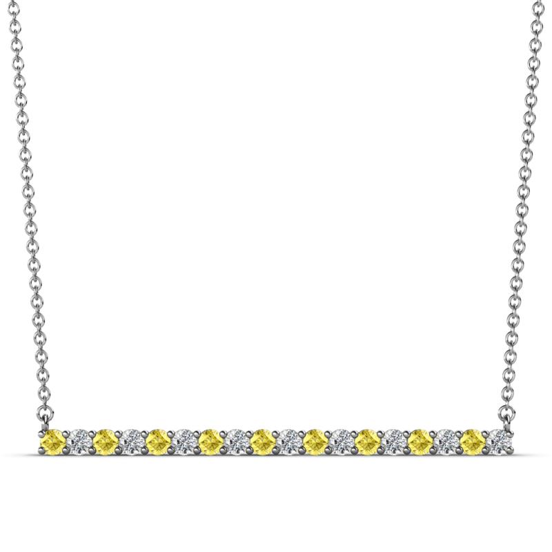 Noya 2.00 mm Round Yellow Sapphire and Diamond Horizontal Bar Pendant Necklace 