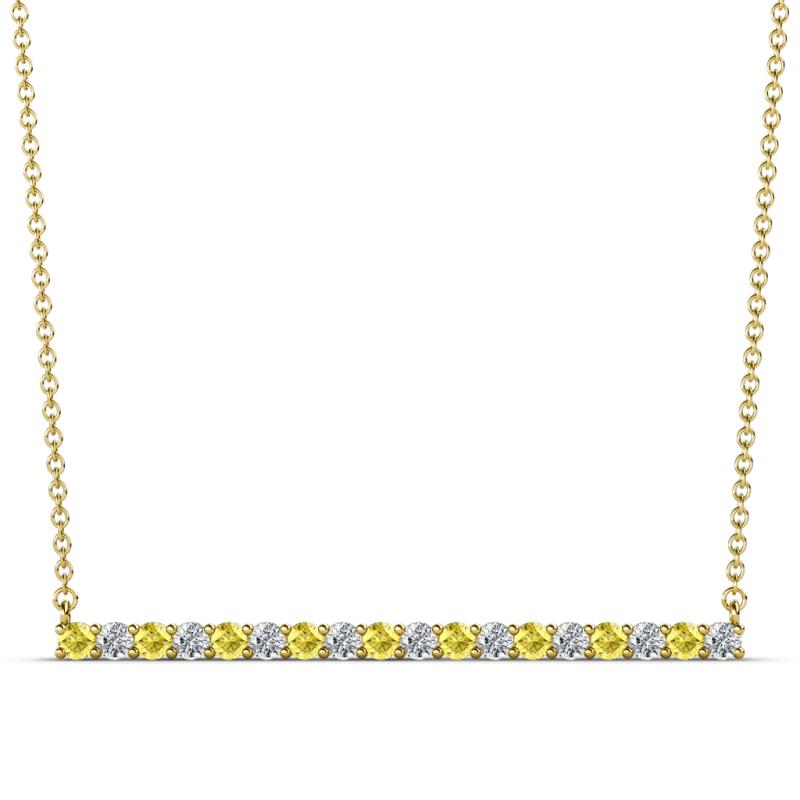 Noya 2.00 mm Round Yellow Sapphire and Diamond Horizontal Bar Pendant Necklace 