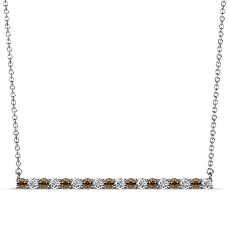 Noya 2.00 mm Round Smoky Quartz and Diamond Horizontal Bar Pendant Necklace 