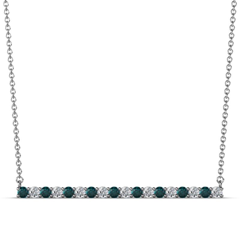 Noya 2.00 mm Round London Blue Topaz and Diamond Horizontal Bar Pendant Necklace 