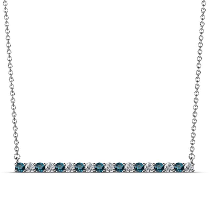 Noya 2.00 mm Round Blue and White Diamond Horizontal Bar Pendant Necklace 