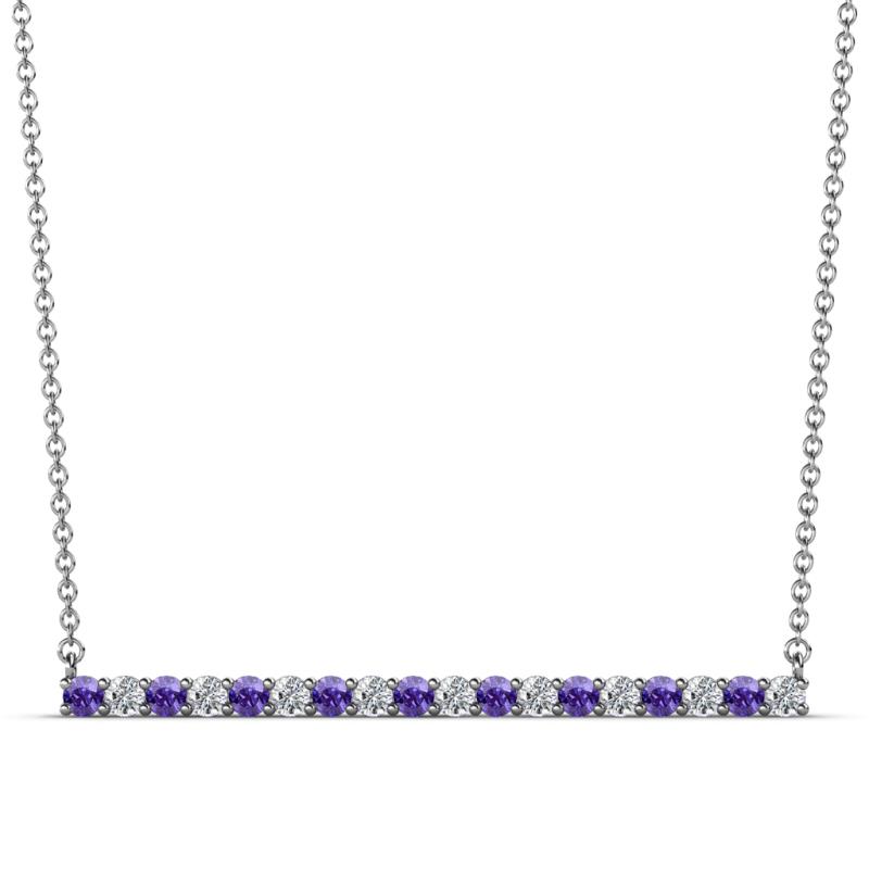 Noya 2.00 mm Round Iolite and Diamond Horizontal Bar Pendant Necklace 