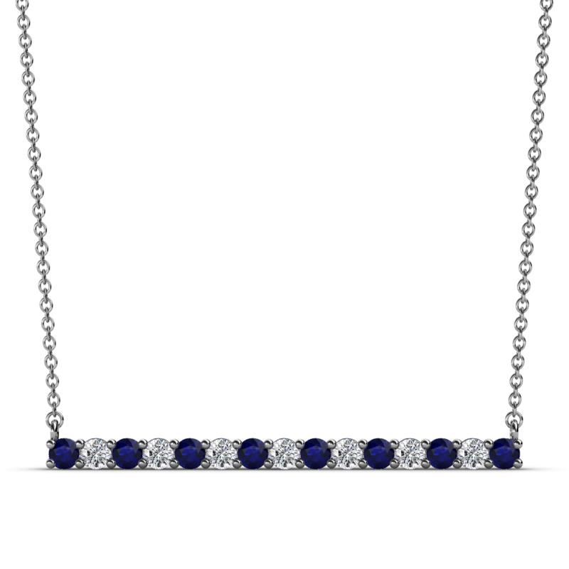 Noya 2.50 mm Round Blue Sapphire and Diamond Horizontal Bar Pendant Necklace 