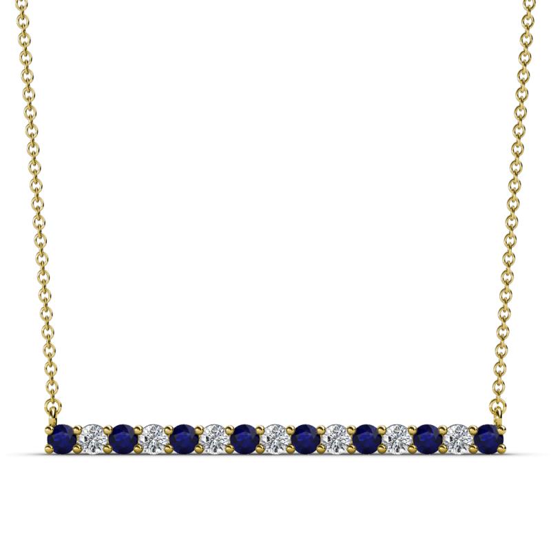 Noya 2.50 mm Round Blue Sapphire and Diamond Horizontal Bar Pendant Necklace 