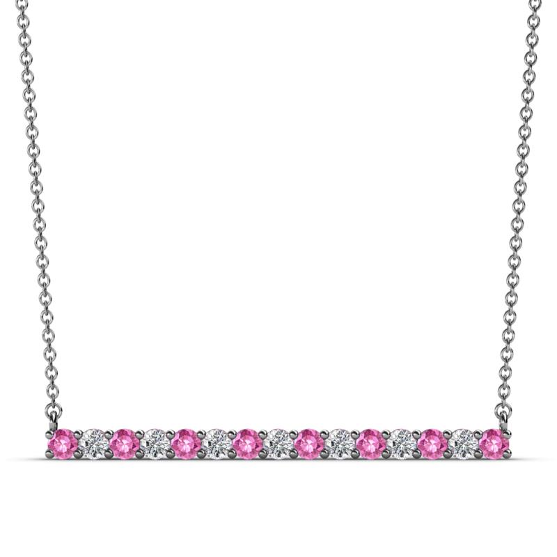 Noya 2.50 mm Round Pink Sapphire and Diamond Horizontal Bar Pendant Necklace 